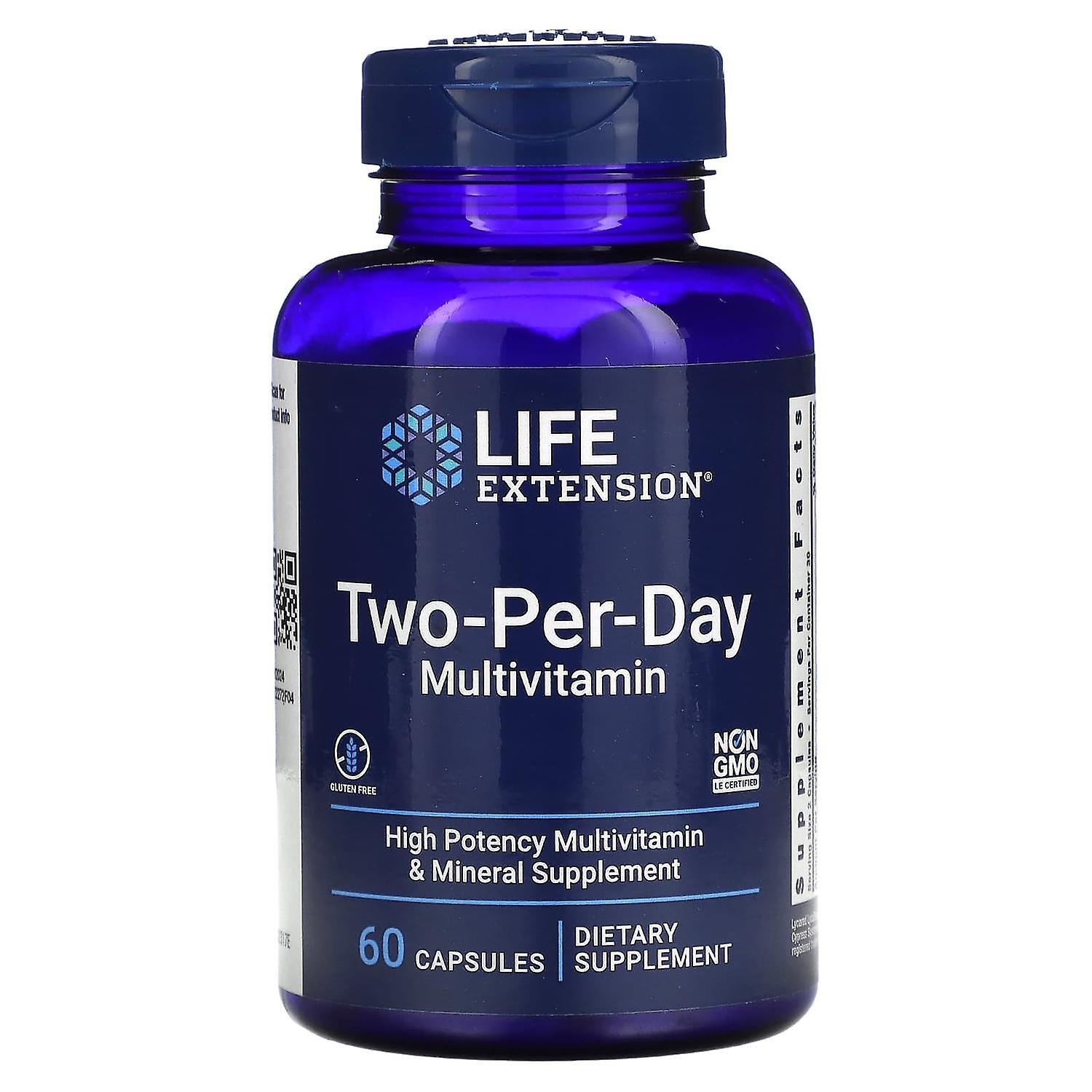 Livsforlængelse, to-per-dag multivitamin, 60 kapsler