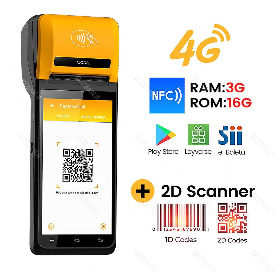 4G Pda Android Pos Pos Terminal Receipt Handheld Bluetooth Wifi Nfc Portable Barcode Scanner Label Printer