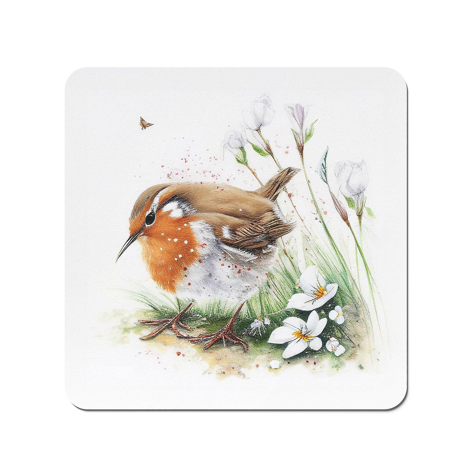 Robin And Daisies Watercolour Coasters