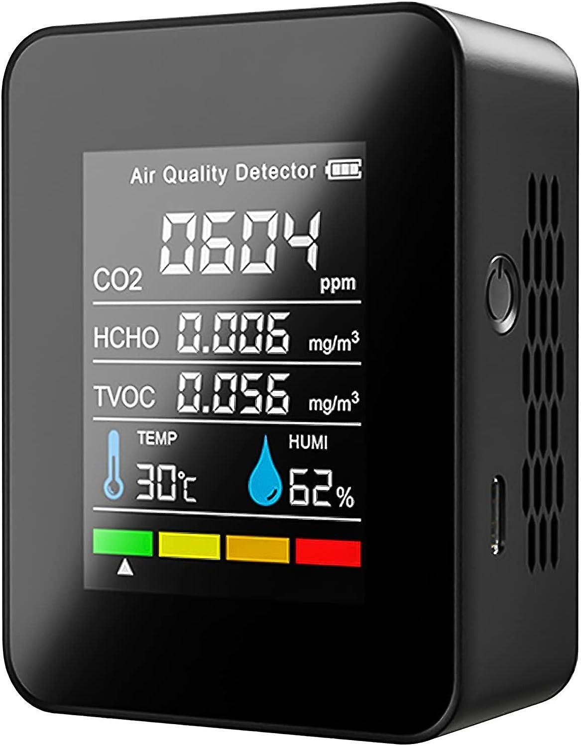 Real-time 5-in-1 Air Quality Monitor Indoor,Portable CO2 Monitor(Black)