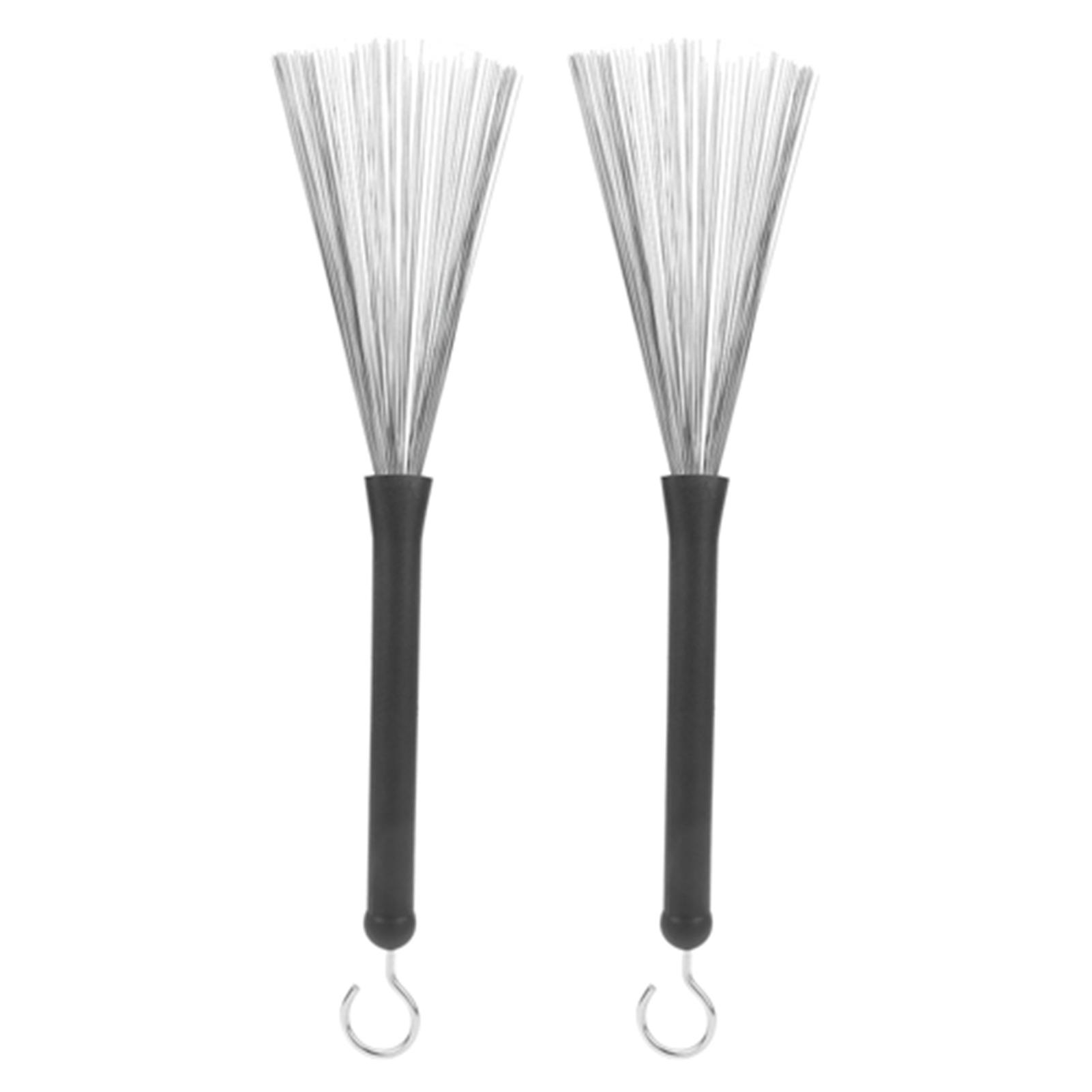 Lot de 2 brosses de batterie rétractables en caoutchouc et fil d'acier inoxydable, accessoires pour percussions jazz