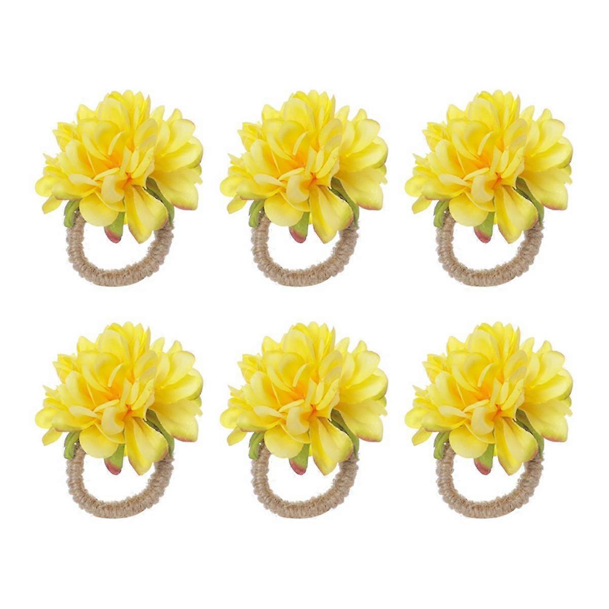 Ronds de serviette en perles, ronds de serviette rustiques en forme de rose, porte-serviettes en forme de fleur pour décoration de table, jaune