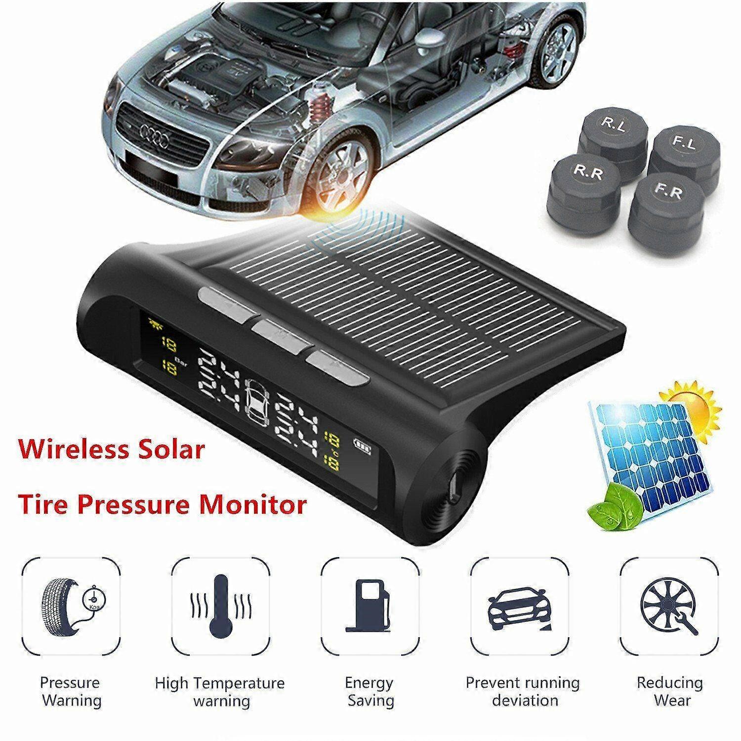 4 Sensor Solar Wireless TPMS Car Tire Tyre Pressure System Monitoring External w12345652
