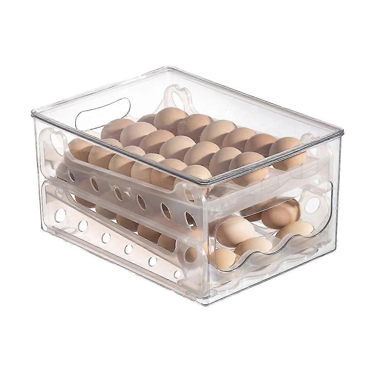 36 Grid Egg Container , 2 Layer Sliding Egg Storage Box For Fridge, Clear Plastic Refrigerator Egg