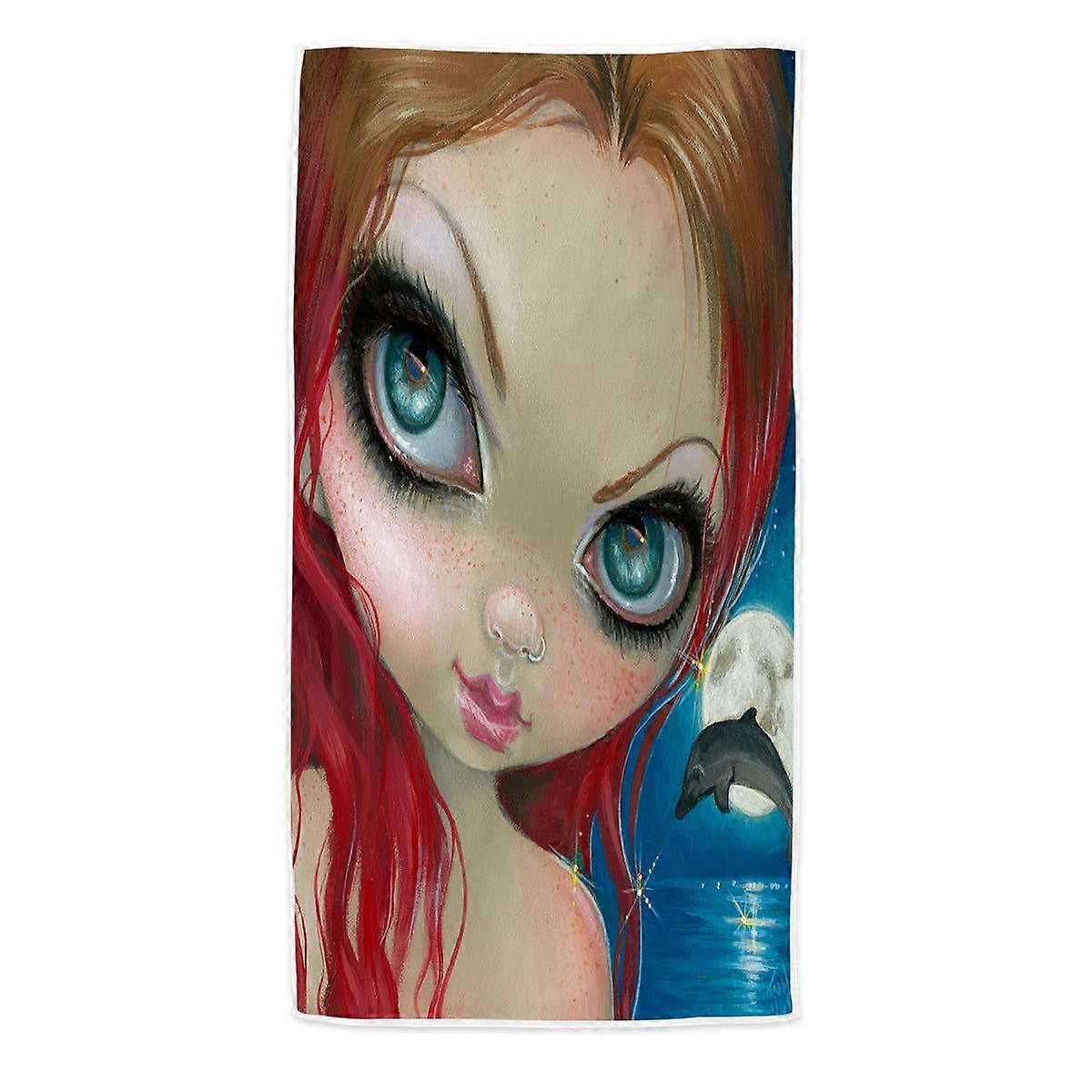 Faces of Faery #222 Cool Redhead Girl and Dolphin Microfiber Beach Towel