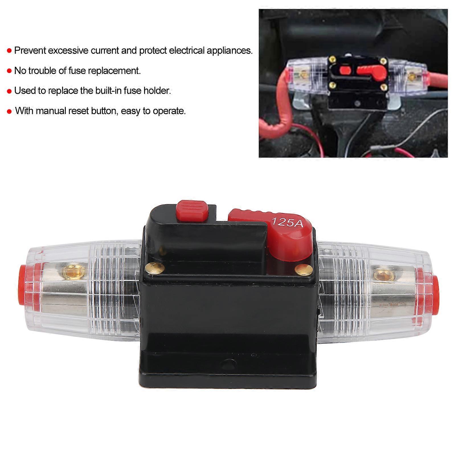 12-24V 125Aステレオオーディオサーキットブレーカーセルフリカバリーヒューズインラインホルダーカーボート用