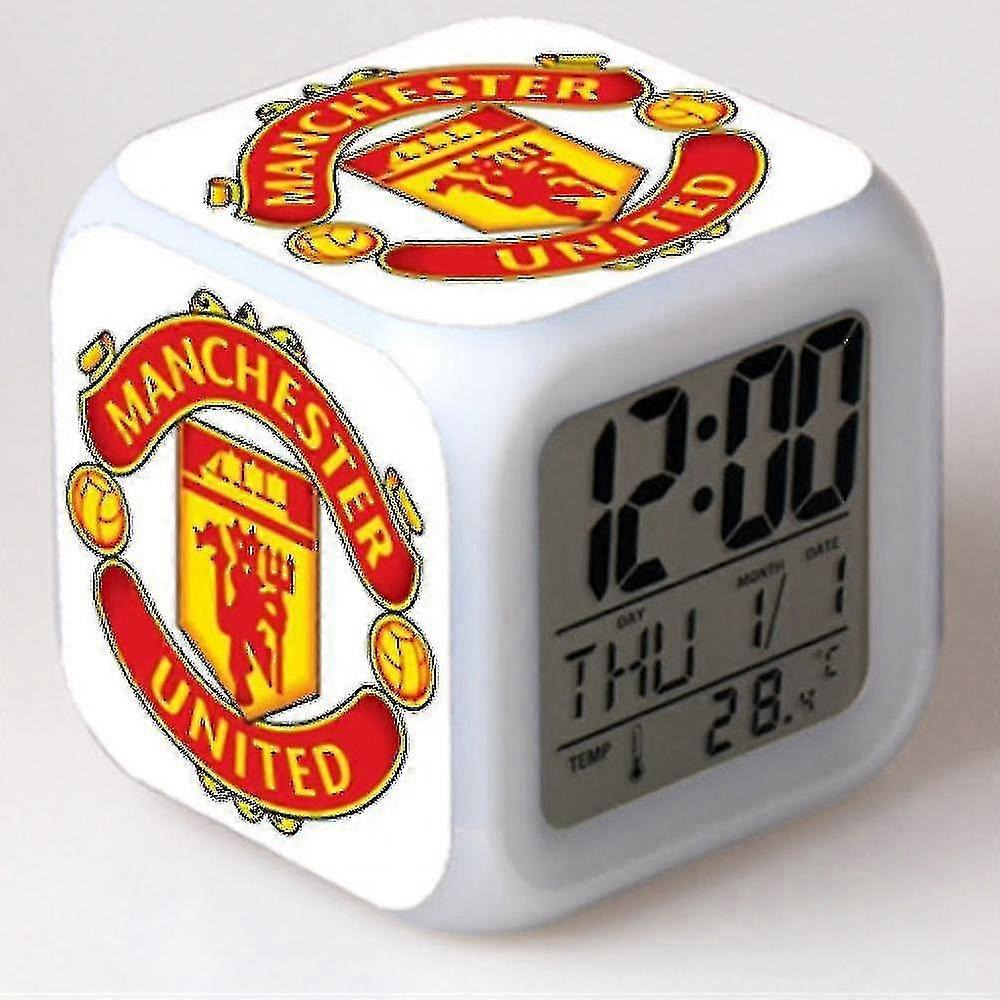 Fußballliga bunter Wecker, LED-Digital-Farbwechsel-Quadrat-Wecker, kreativer Wecker