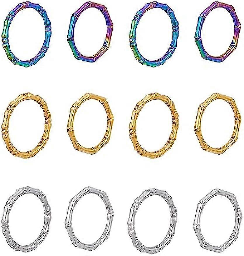 12Pcs 2 Styles 3 Colors Bamboo Shape Finger Ring Knuckle Stacking Rings Thin Stackable Band Ring Gold