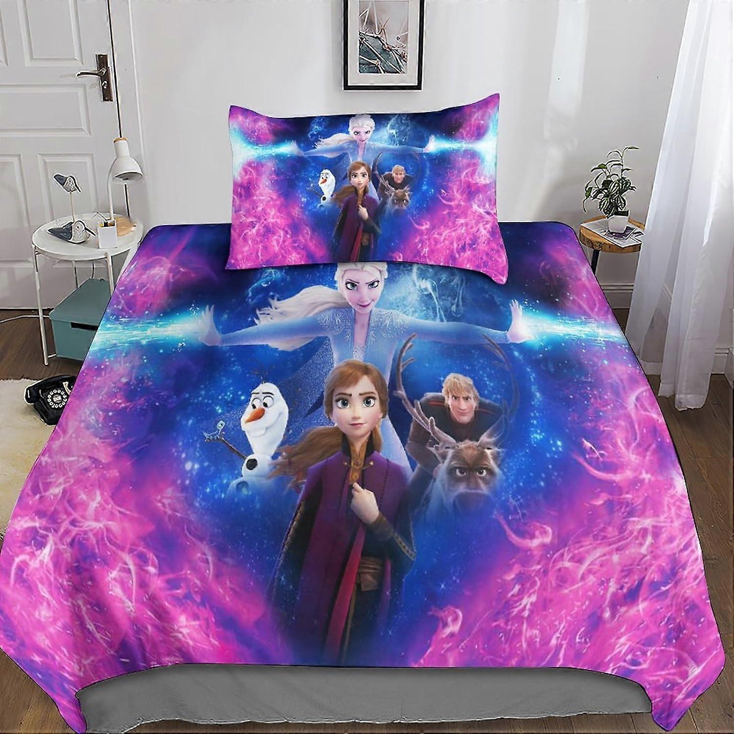 Zestaw pościeli Frozen z poszewką na kołdrę z mikrofibry + poszewki na poduszki Zestawy filmowe z nadrukiem 3D Poszwa na kołdrę z zapięciem na zamek błyskawiczny 2 szt Pojedyncza