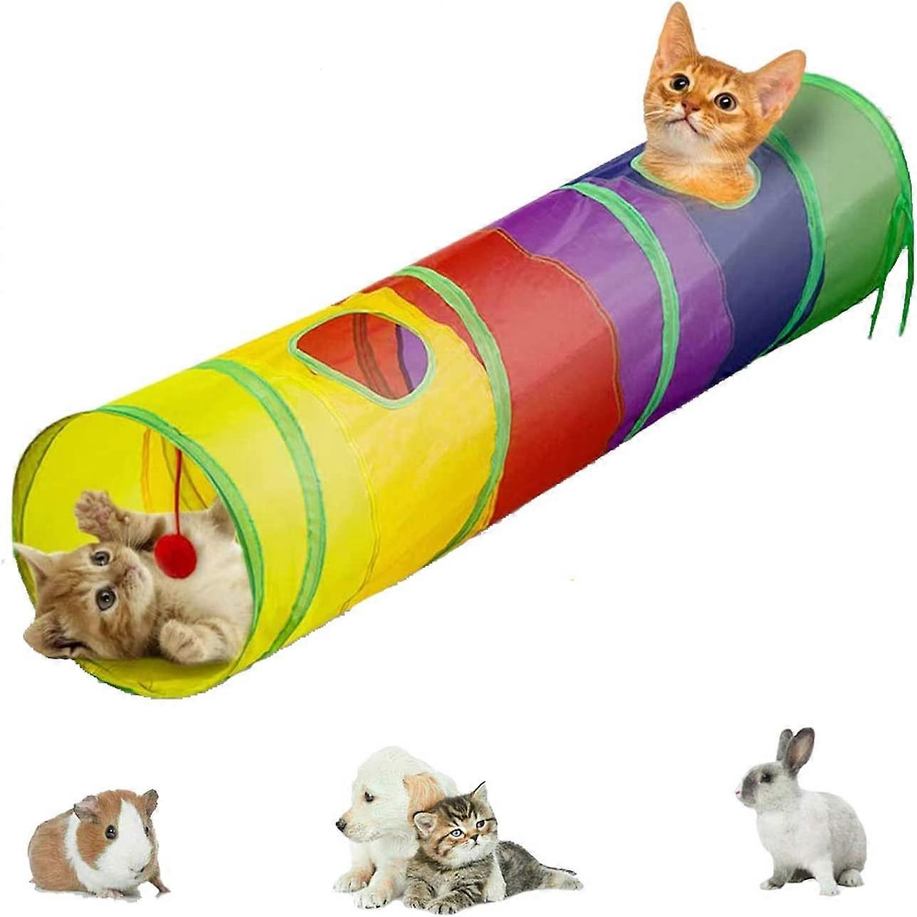 Interactive, Foldable And Lightweight 5-Tunnel Maze In Crinkle Fabric With Pom Pom And Bells For Cats, Small Rabbits, Kittens, Puppies, Ferrets Or Gui