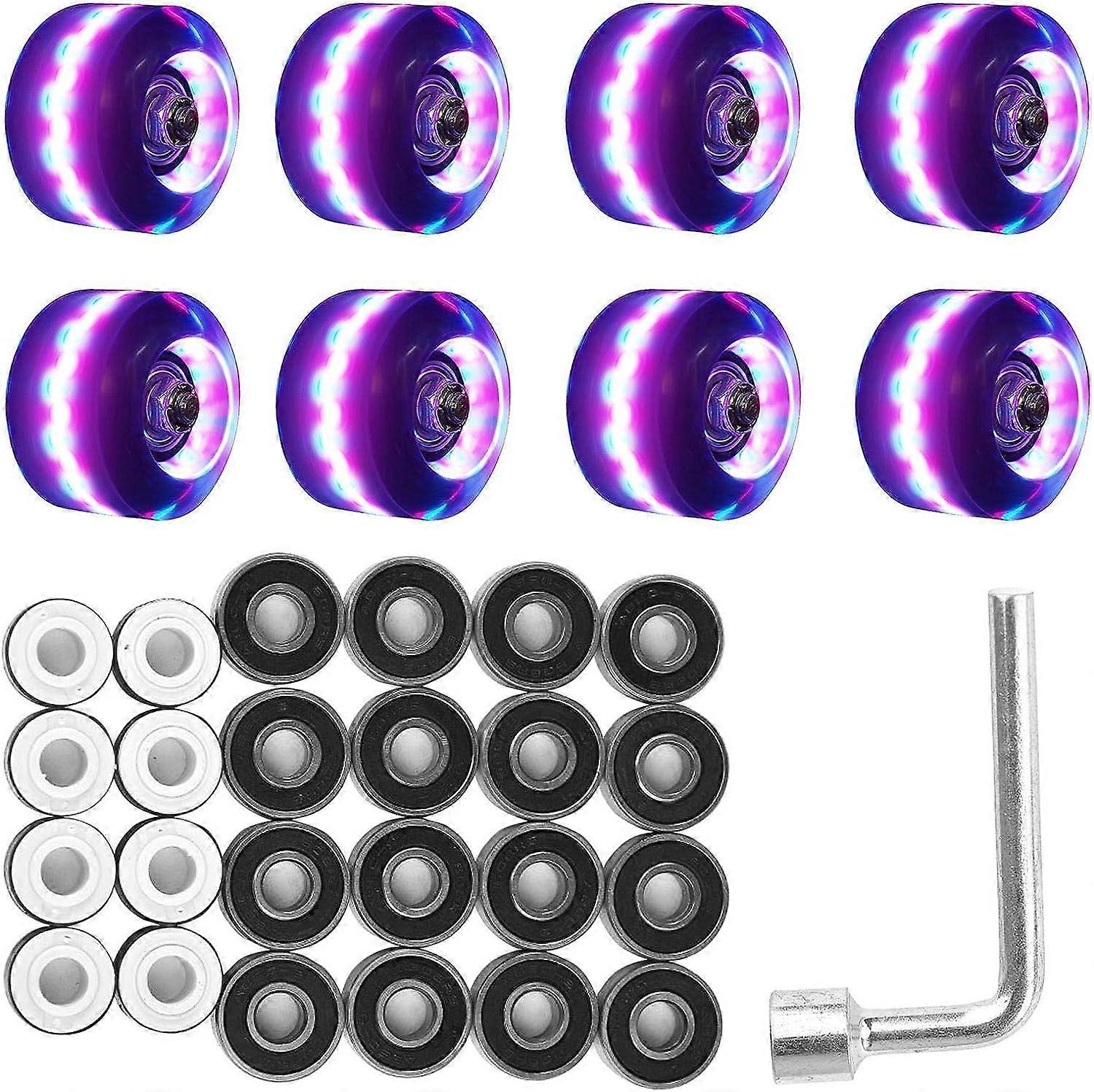 Ensemble de 8 roues lumineuses à LED avec roulements et clé, double rangée et planche à roulettes