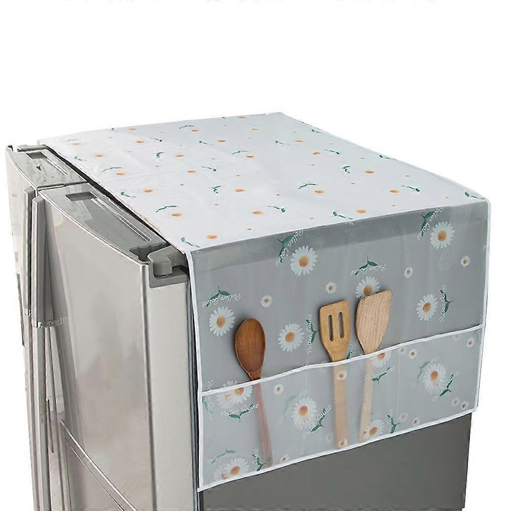Housse anti-poussière géométrique pour réfrigérateur de machine à laver, housse de micro-ondes multi-usage en coton en lin de ménage, avec pochette de rangement