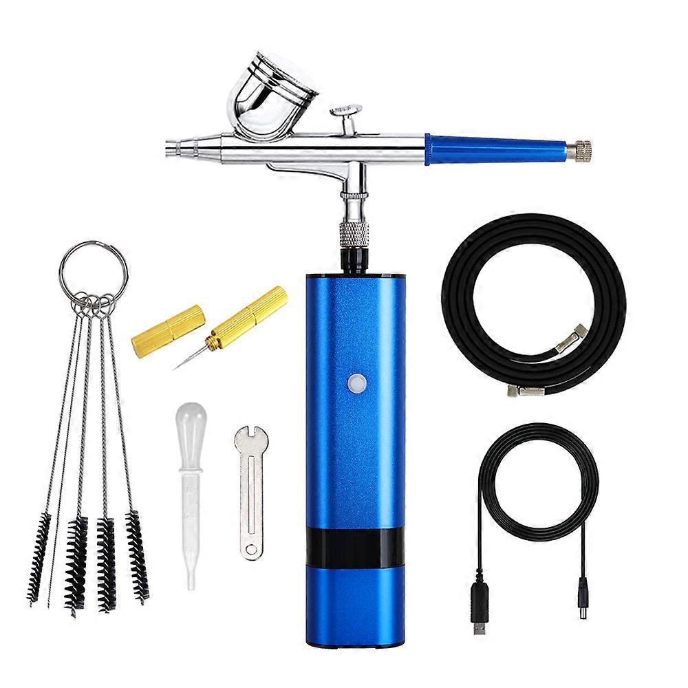 HHC Newly Designed High Pressure Cordless Airbrush Kit Auto Start Stop Klein Blue Cup Replaceable Spray Gun For Painting Makeup