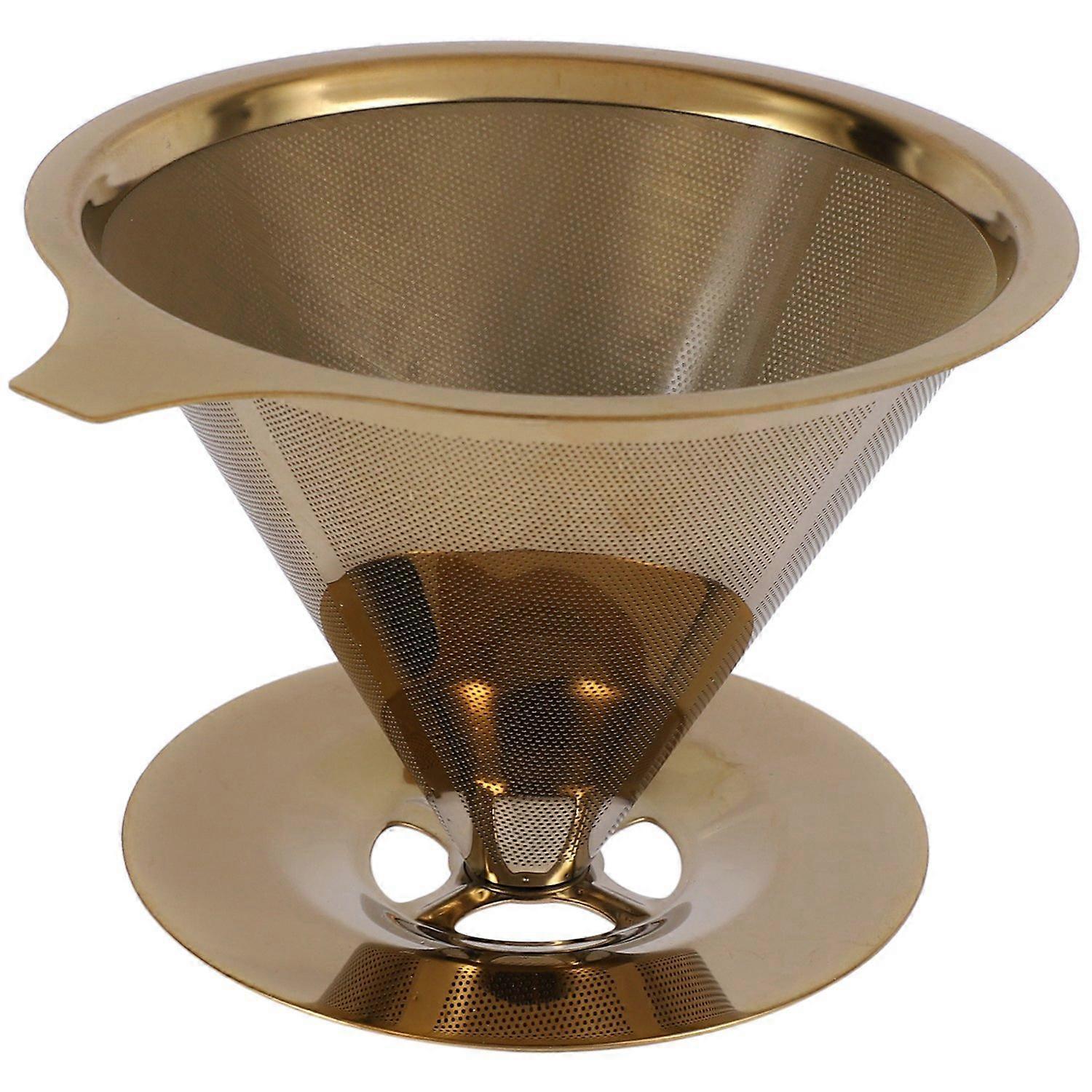 Double Wall Stainless Steel Titanium Gold Pour over Coffee Dripper Filter with Cup Stand and Handle