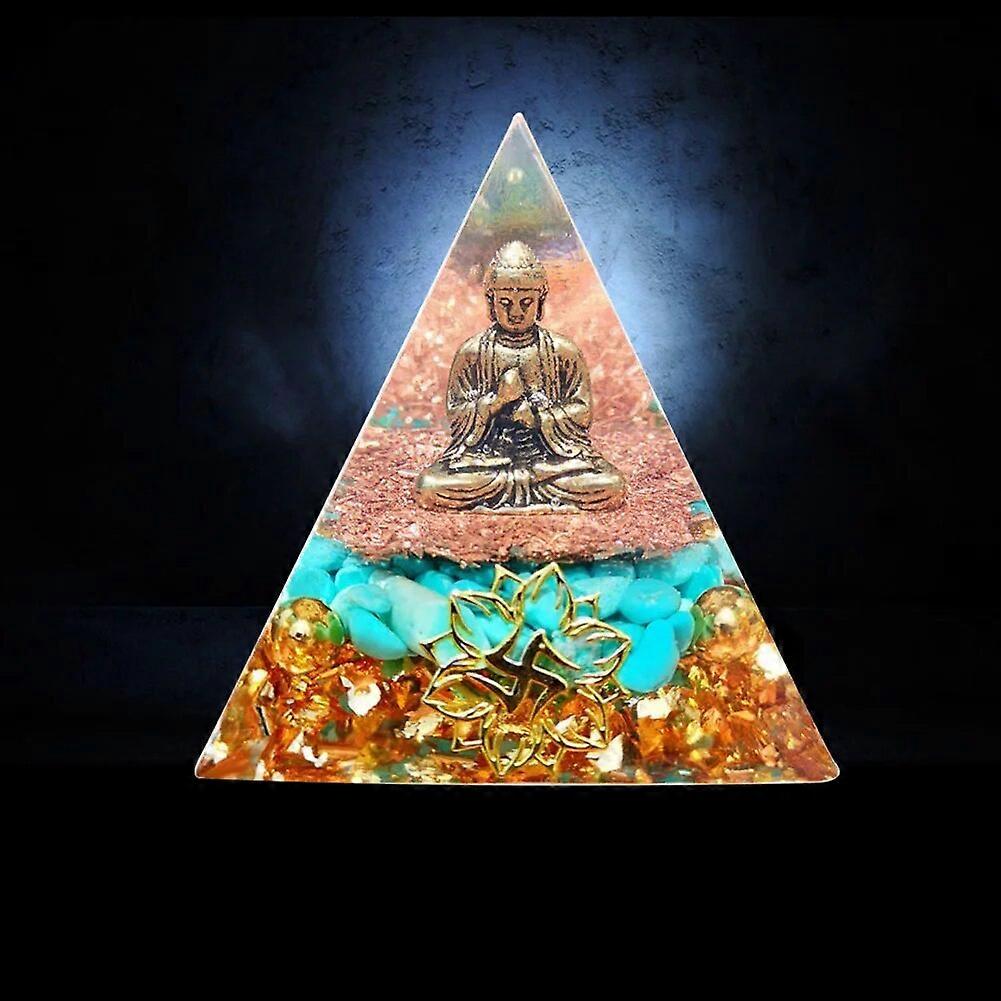 Buddha Figurine Orgonite Pyramid Energy Generator Reiki Chakra Multiplier EMF Protec Meditation Healing Crystal Orgone Pyramid