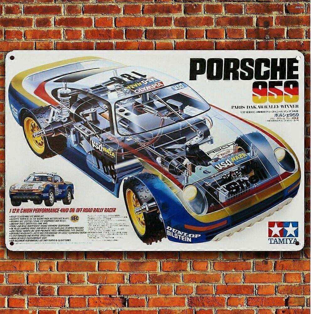 Metal Poster Vintage Rc Car Tin Sign Plaque Tamiya Porsche 959 (8x12 inch) BPA44