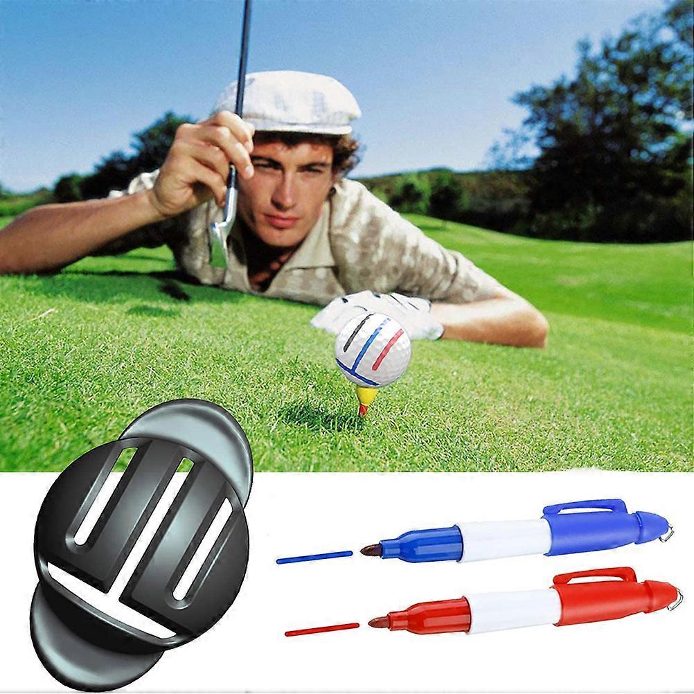 Portable Golf Ball Line Liner with 2 Marker Pens Durable Golf Ball Marking Alignment Tool Easy Operation Black