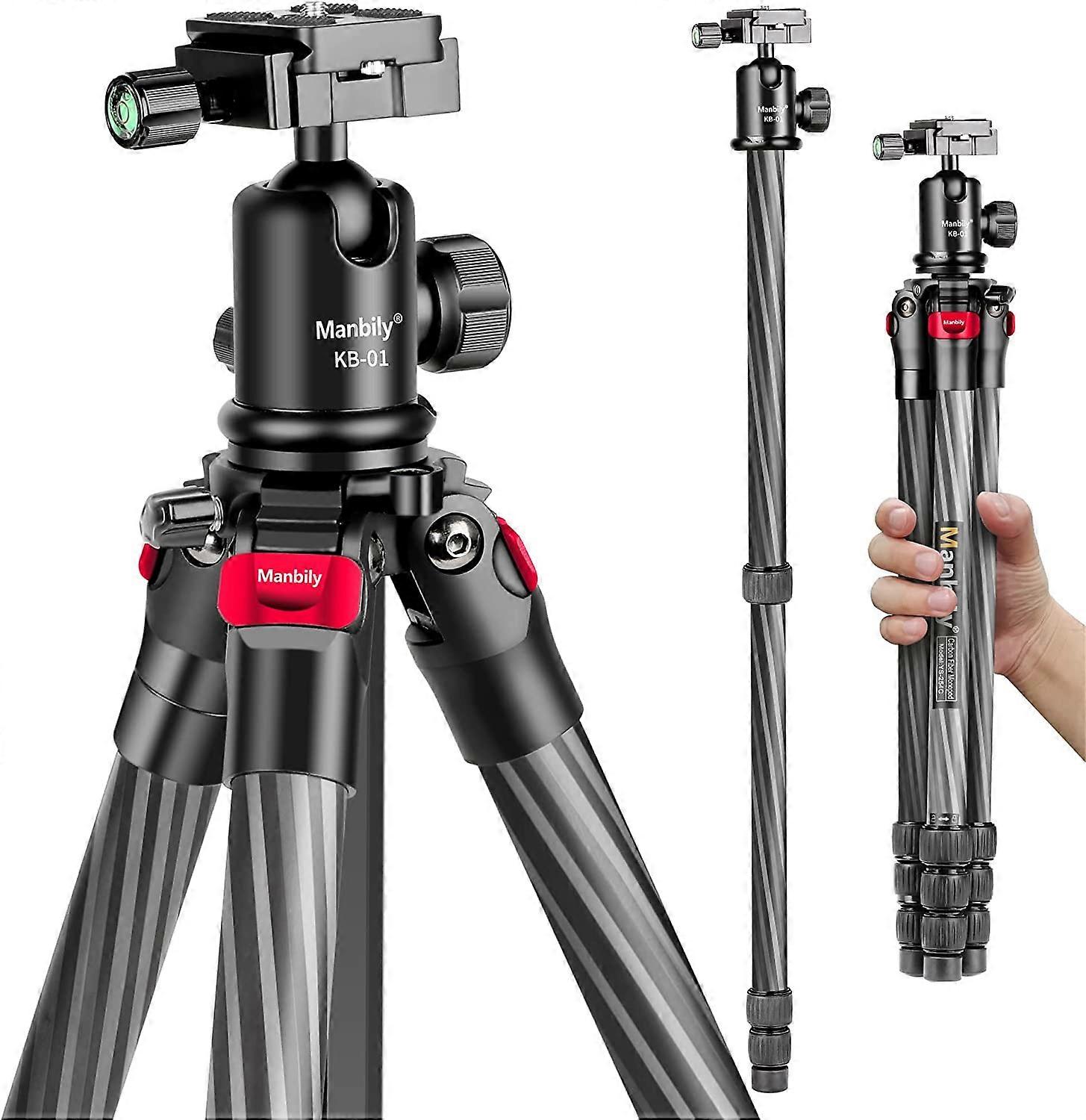 Manbily YS-254C Carbon Fiber Tripod Stand with Ballhead and Quick Release Tripod for Dslr Camera Mobile Phone
