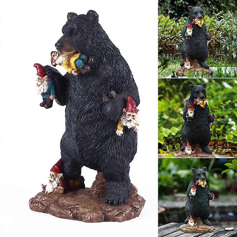 Gnomes in Trouble with Bear Statue Resin Simulation Animal Crafts Ornaments Decor for Home Garden Lawn New