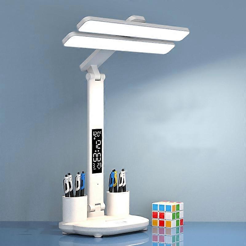 Double Head Horizontal Desk Lamp Plug-in Clock Model