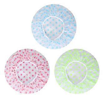 Shower Caps, 3 Pcs Waterproof Bath Caps Plastic Reusable Shower Caps Elastic Band Bath Stocking Stuffers for Women Spa Salon blue red yellow 27CM
