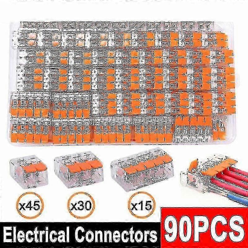 90pc For Wago 221 Electrical Connectors Wire Block Clamp Terminal Cable Reusable - MXBC