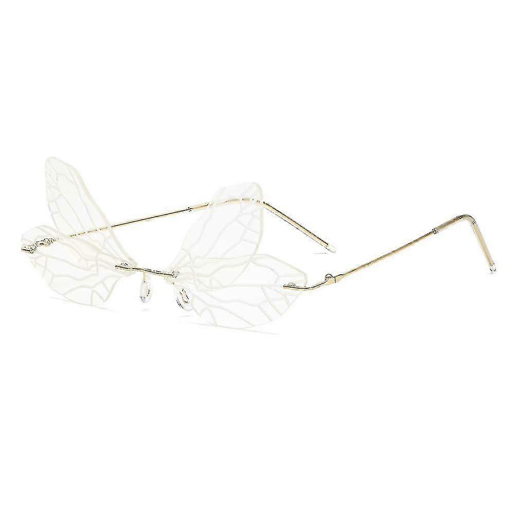 Butterfly Pattern Rimless Metal Frame Sunglasses