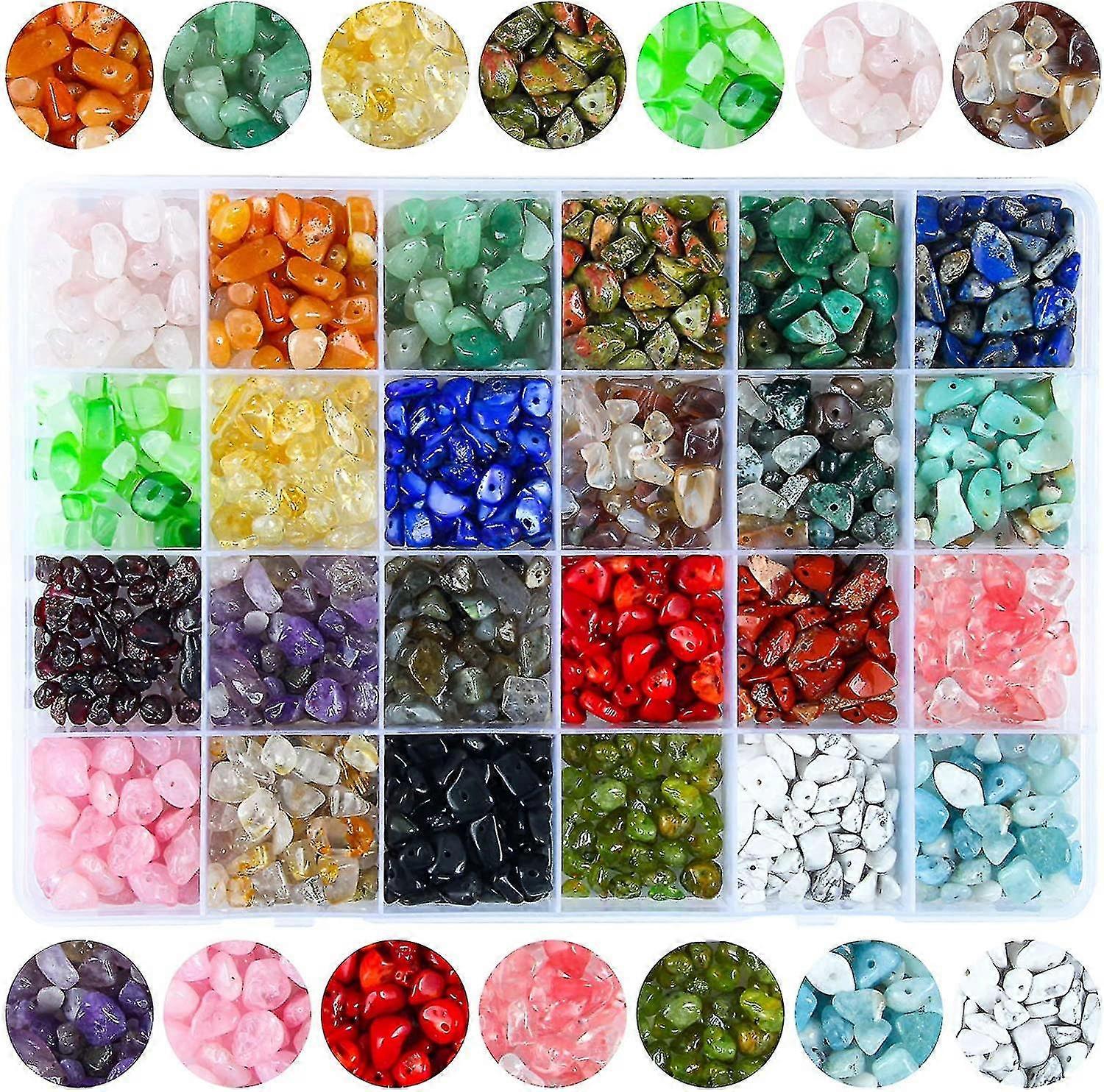 1200pcs Natural Chip Gemstone Beads For Jewellery Making, 24 Colors Irregular Diy