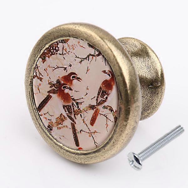 Retro Round Bird Print Knob Wardrobe Cabinet Door Drawer Pull Bin Handle#2
