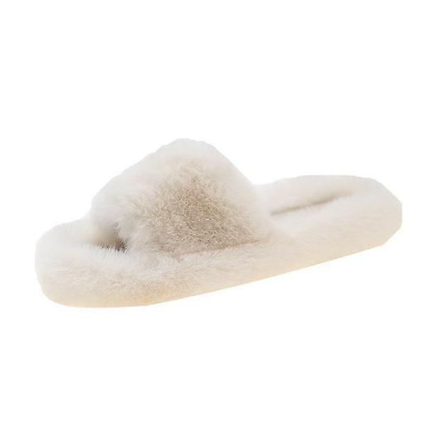Women's Slippers Fuzzy Plush Faux Fur Lined Slide Shoes Anti-Skid