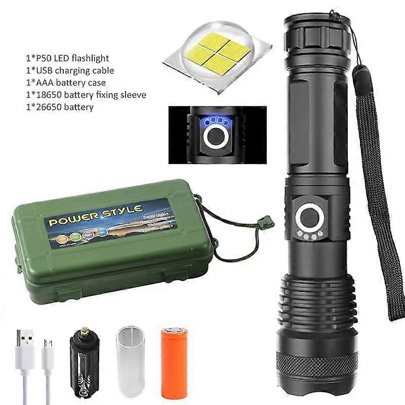 Torch Power Display Long Range P70 Telescopic Zoom Night Rider Light USB Rechargeable Power Flashlight