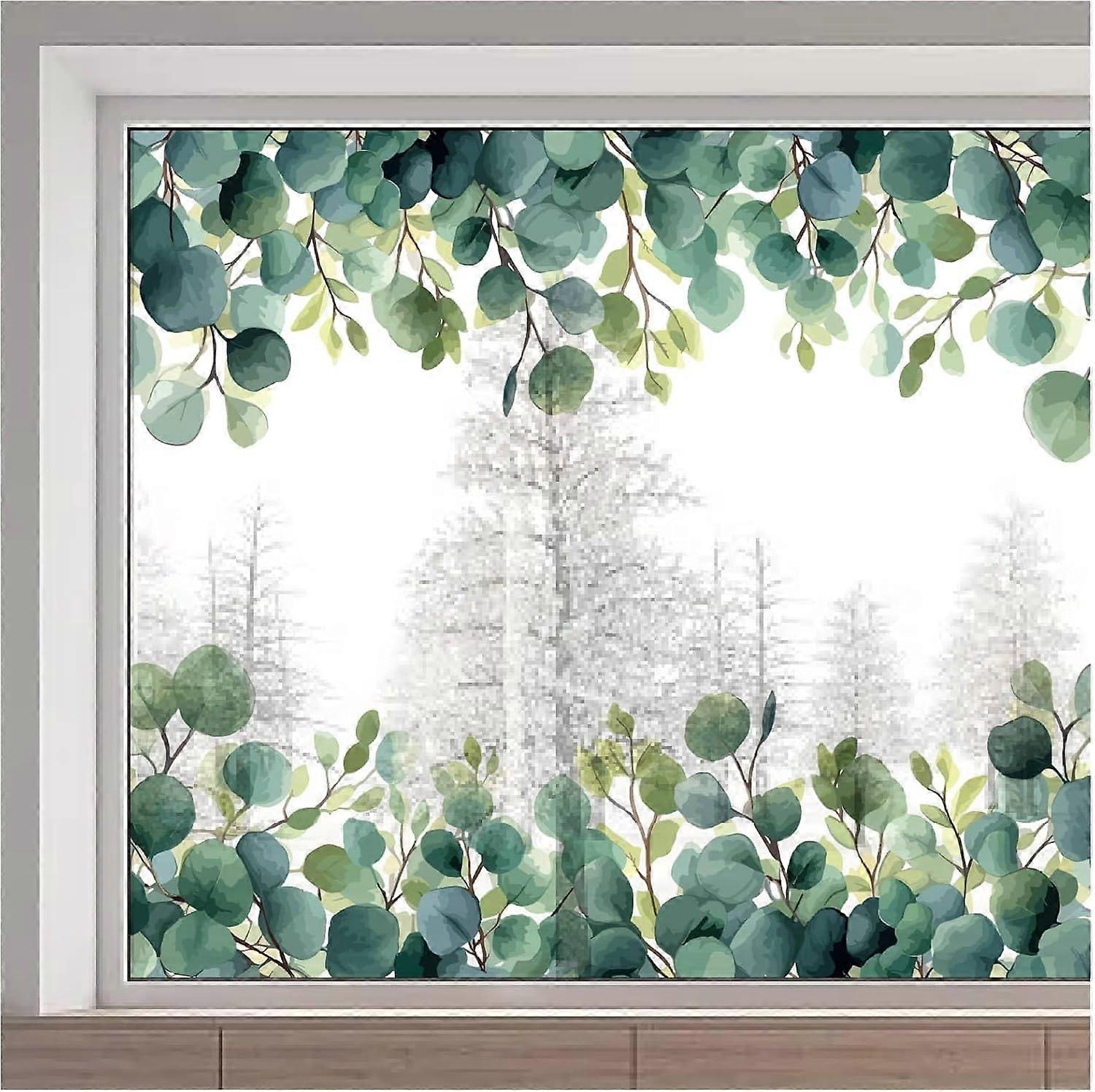 15x46inch Large Eucalyptus Leaves Window Clings Spring Green Leaf Static Window Decals Summer Hanging Vine Window Stickers Double-Sided Non Adhesive S