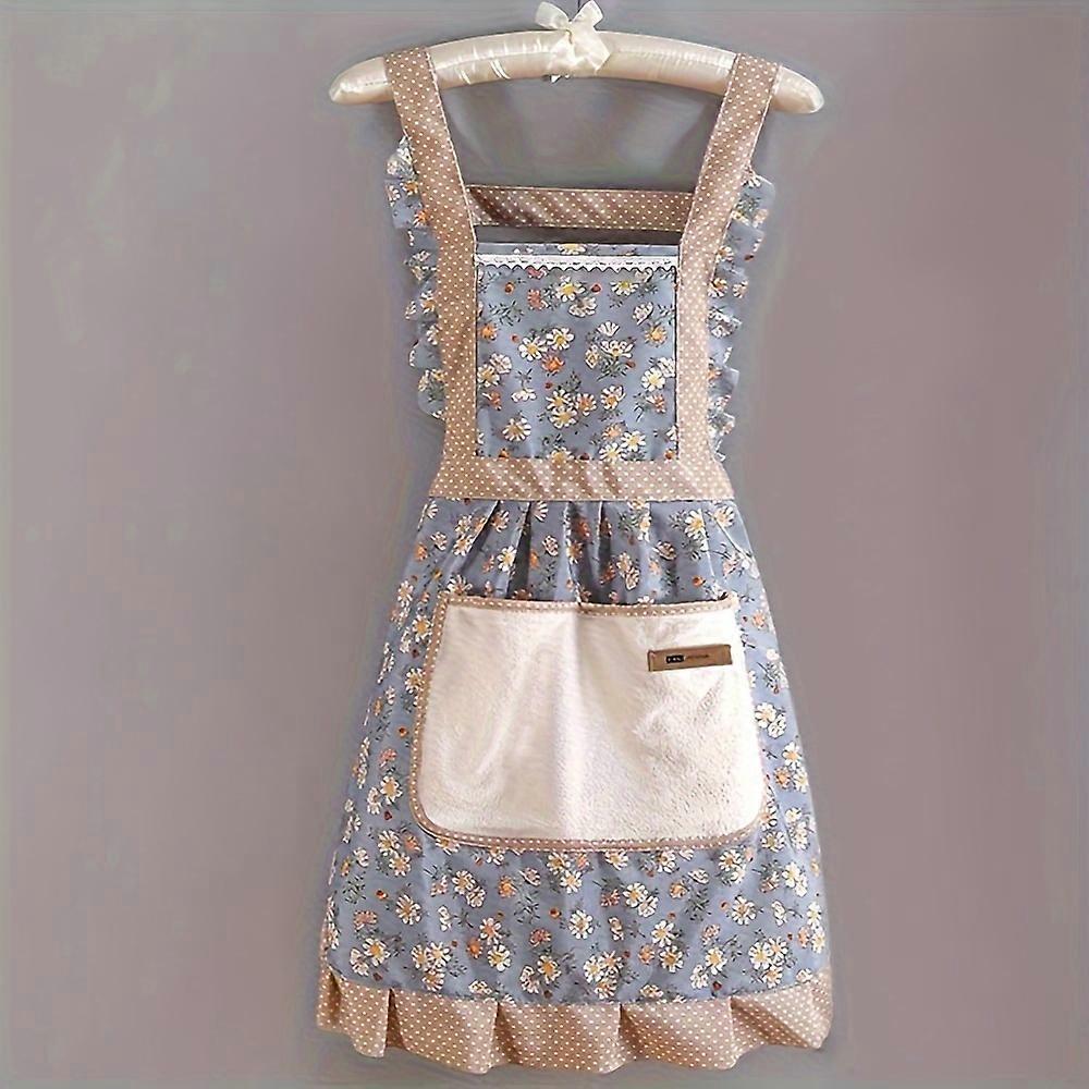 1pc, Cute Strap Canvas Apron, Breathable Floral Apron With Hood, Waterproof And Oil-resistant Breathable Workwear Waist Apron, Restaurant Waiter Work