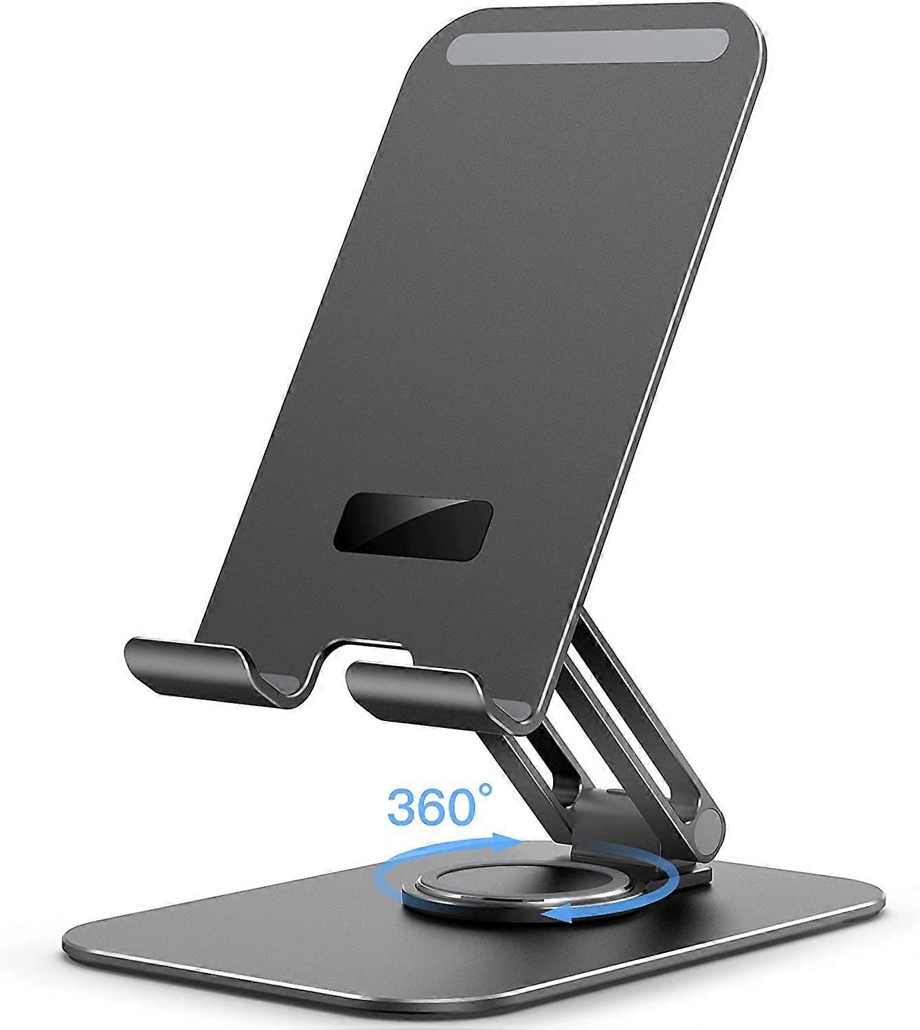Tablet Stand for Desk, Adjustable Swivel Desktop Holder with 360 Degree Rotating Base, Foldable Portable Cradle for 4-13 Inch Tablets(Black)