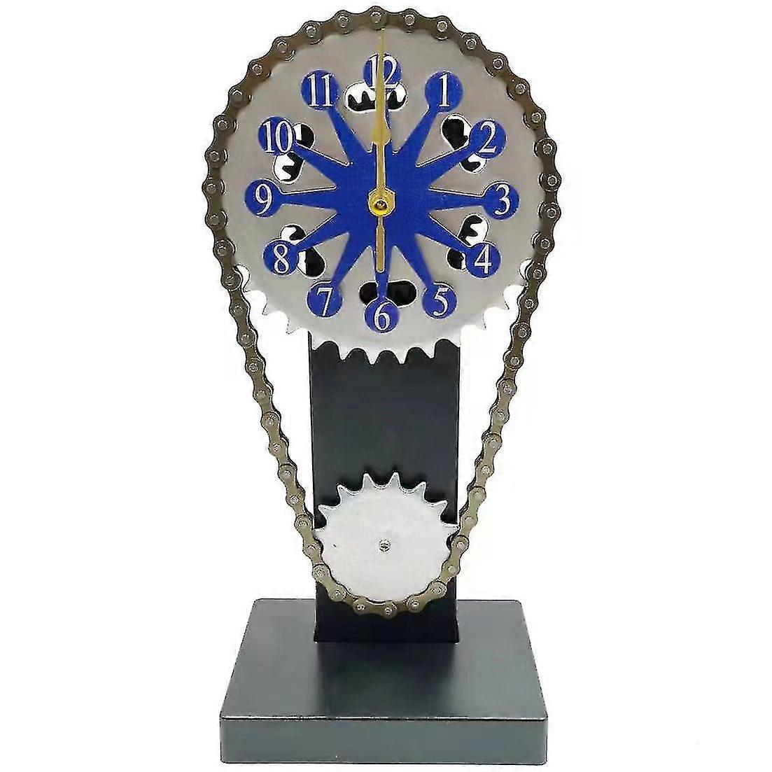 Retro Table Clock Wall Clock Versione in metallo Orologio a ingranaggi rotanti Timing Chain Clock Shelf Clock Home Decor Tool