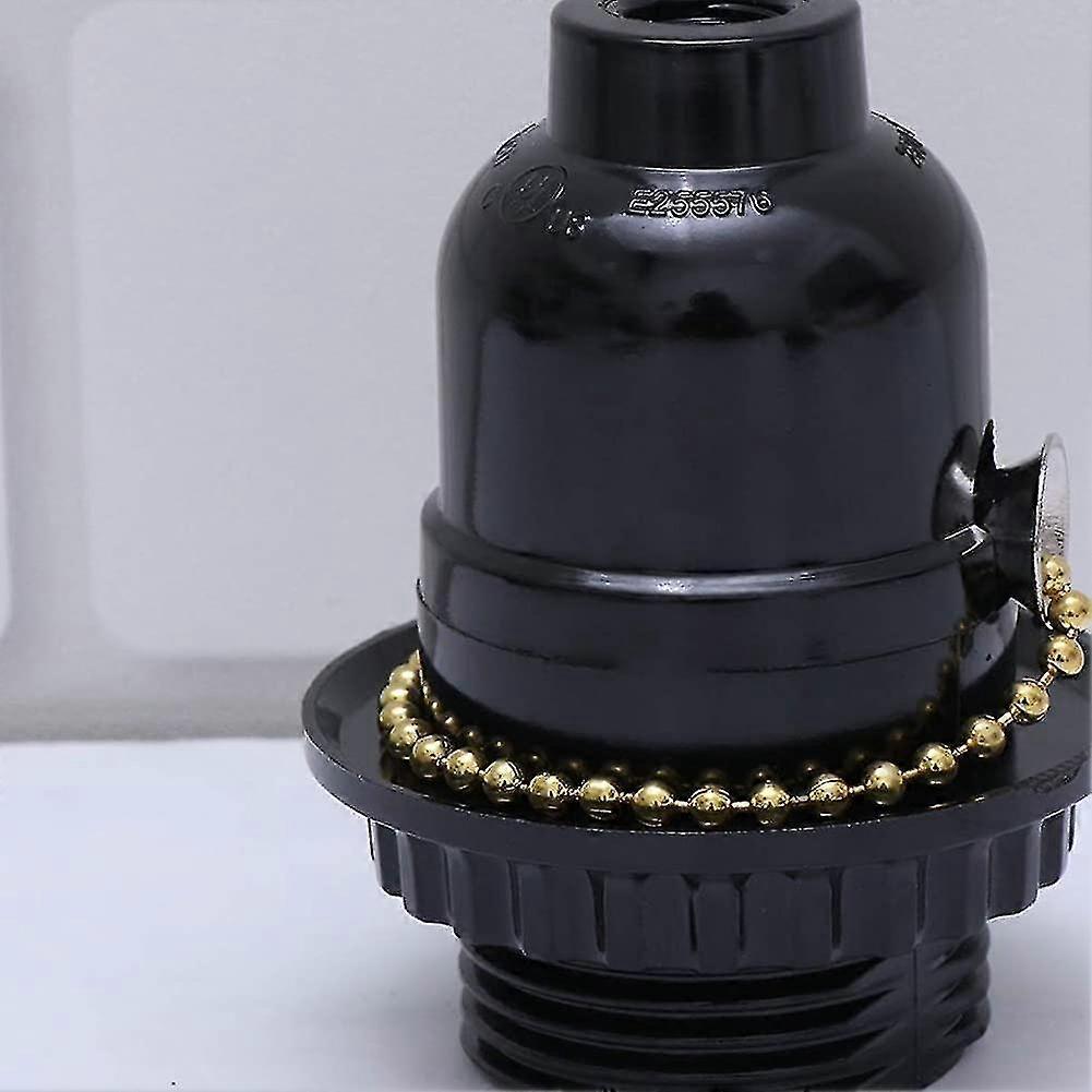 2pcs E27 Light Sockets Lamp Socket Base Adapter Power Socket Pull Switch Black
