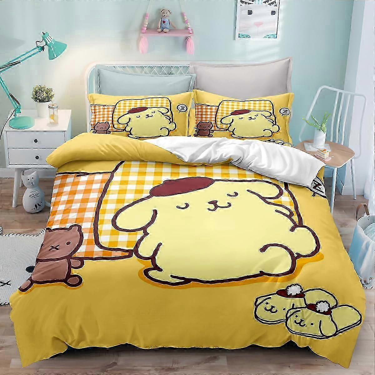 مجموعة غطاء لحاف الكرتون ملاءات السرير ، مجموعة مفروشات أنيمي ، مجموعة غطاء لحاف بومبومبورين 3 قطع ، غطاء لحاف واحد و 2 غطاء وسادة