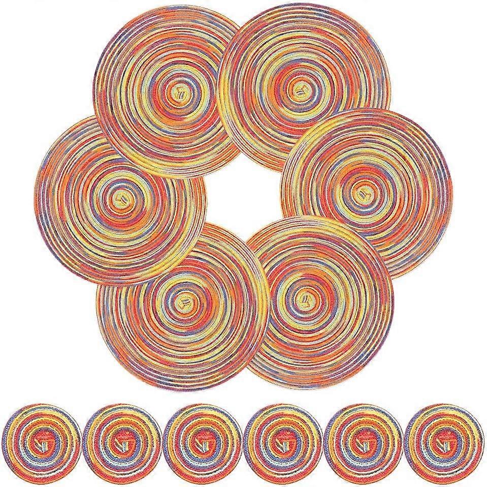 Lot de 6 sets de table ronds, set de table lavable résistant à la chaleur et dessous de verre pour table à manger