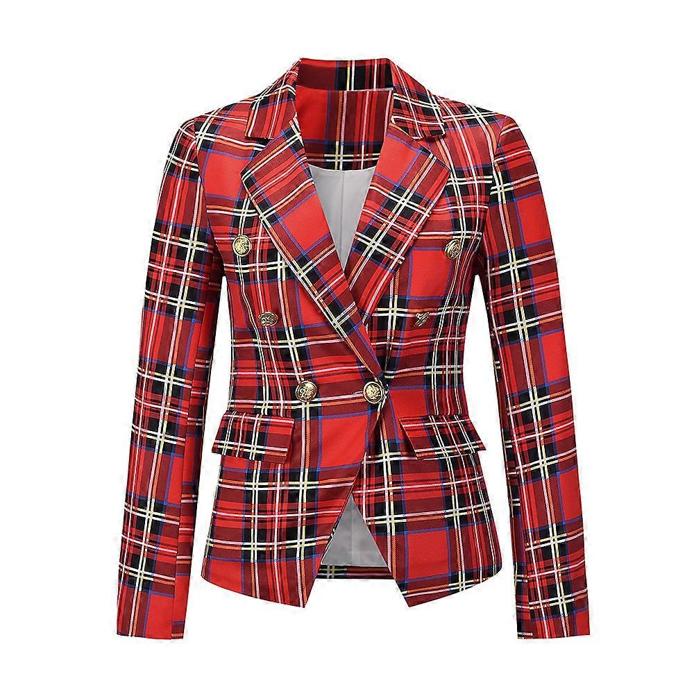 Women's Blazer Double Breasted Plaid Jacket