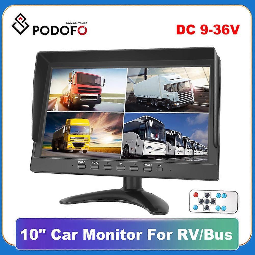 Podofo 10" Tampilan LCD HD Monitor Penglihatan Siang & Malam 12-24V 4-Input Video Menampilkan Dasbor DVR Kendaraan Spion
