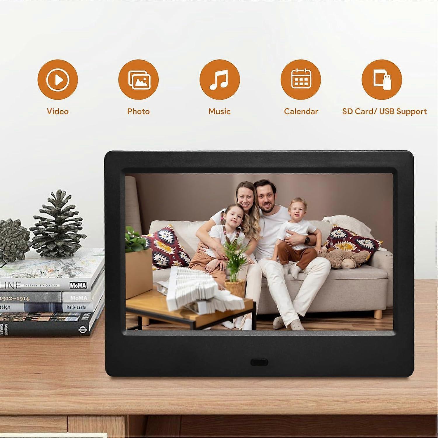inch Digital Picture Frame, Plug in USB or SD Electronic Photo Frame, HD Display with Remote Control, Video and Music photo