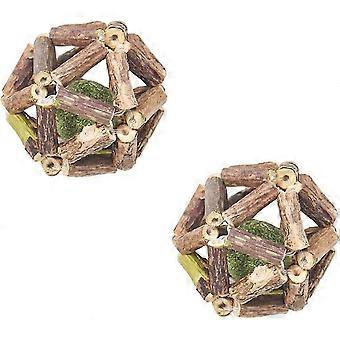 2 Pieces Cat Toy Mint Ball, Grinding Teeth Catnip Chew Toys for Cat, Natural Wooden Rolling Ball, Pet Teeth Cleaning Toy