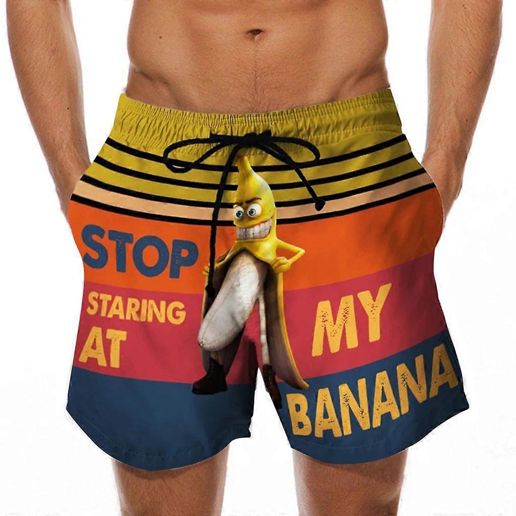 Sluta stirra på mitt banantryck simning mäns strandkläder trunkar byxor dragsko elastisk midja sommar semester shorts byxor