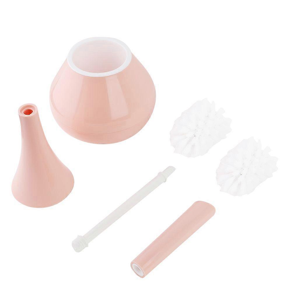 Floor-standing Toilet Brush Set with Base Cleaning Tools (Pink)