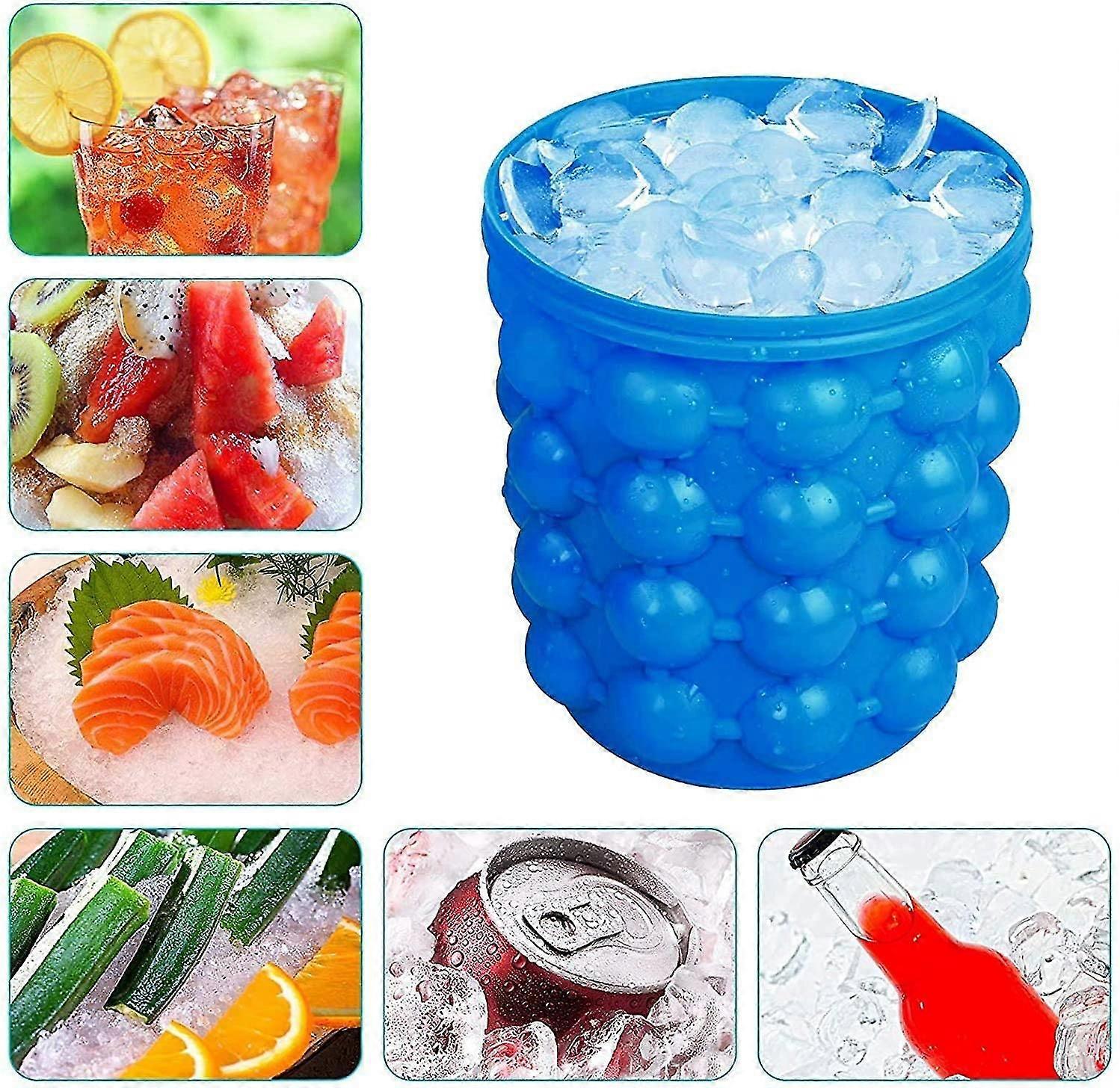 Ice Cube Mold Ice Trays, Large Silicone Ice Buet, (2 In 1) Ice Cube Maker, Round,portable (dark Blue),4656