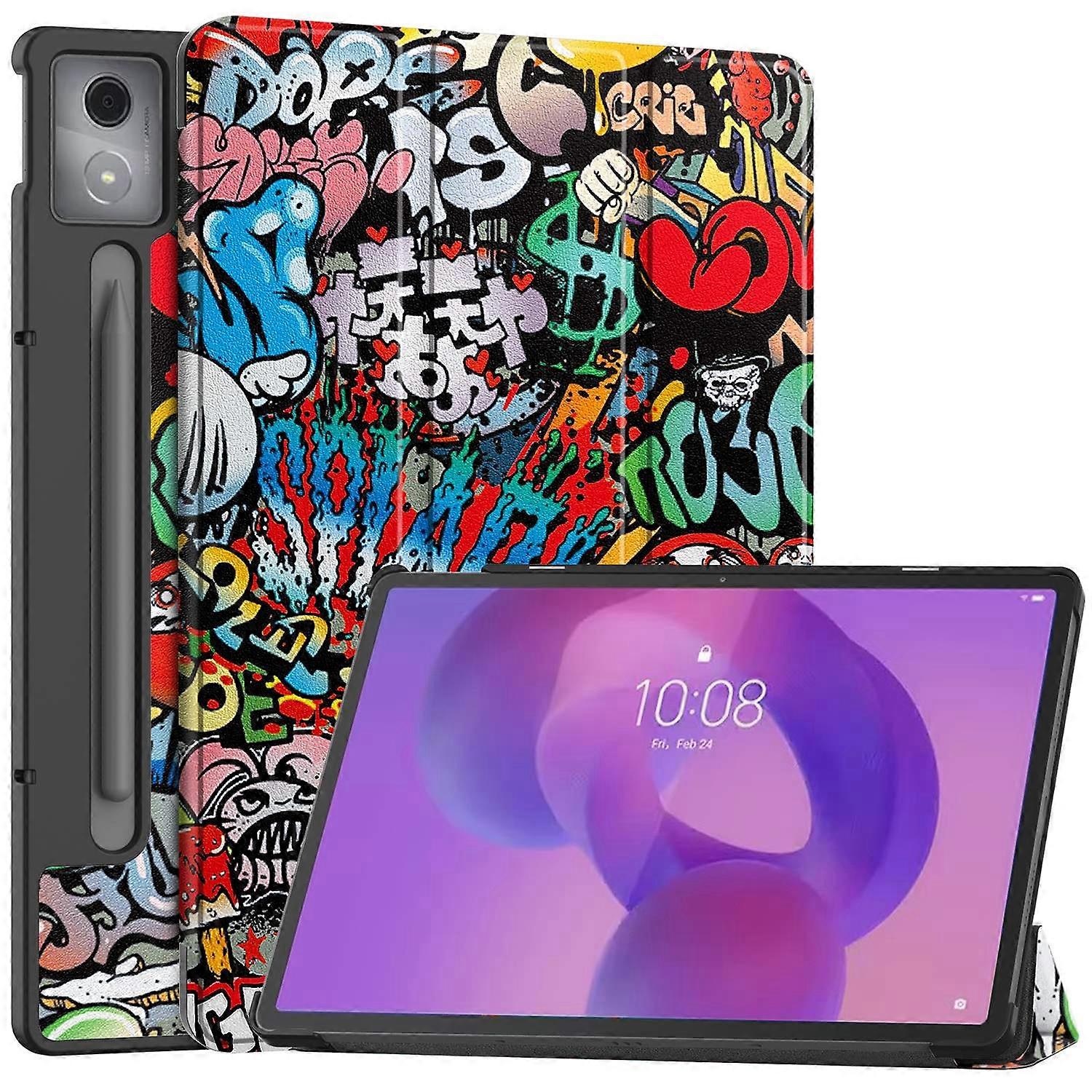 For Lenovo Idea Tab Pro Case Pattern Print Leather Stand Tablet Cover - Graffiti
