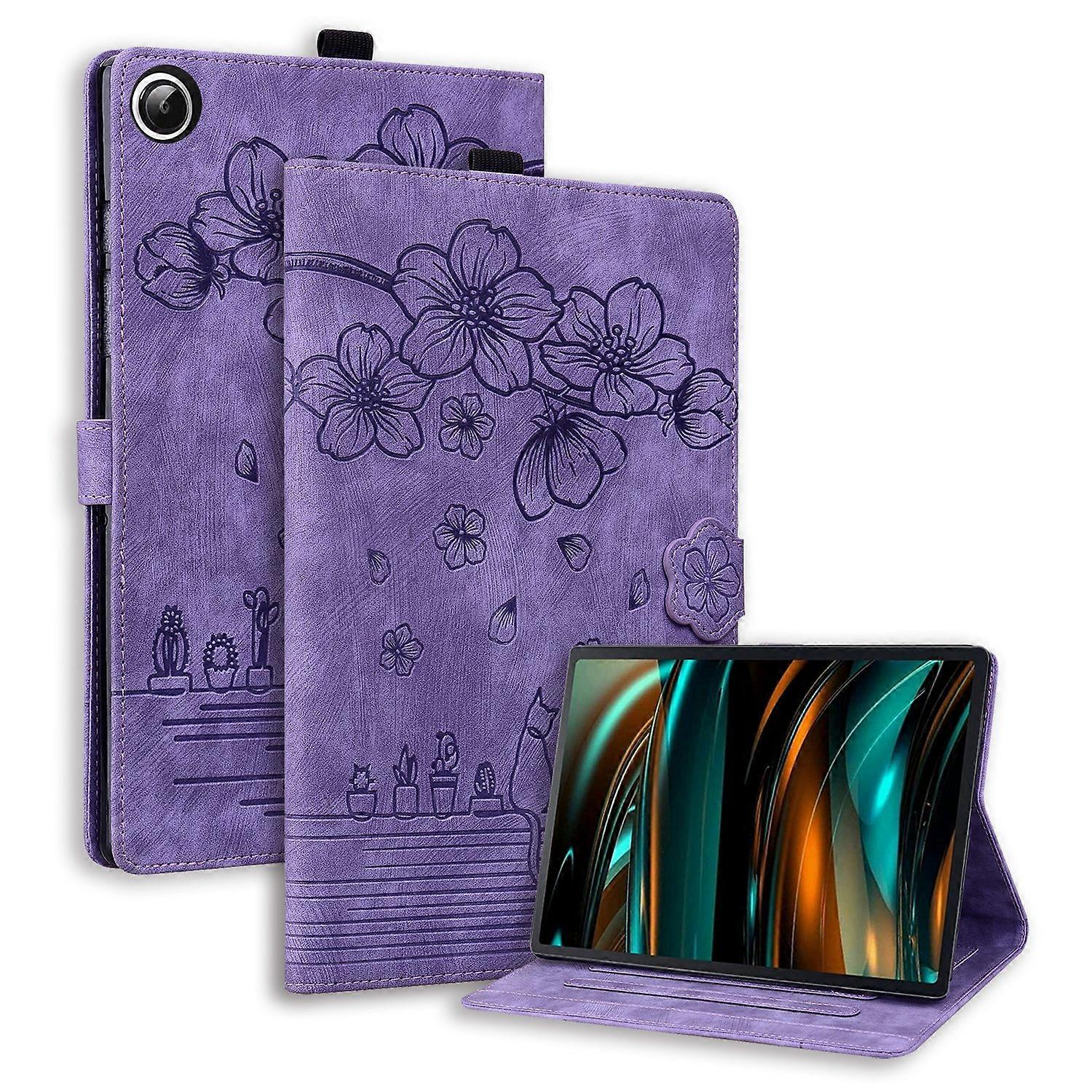 Cartoon Sakura Cat Embossed Leather Tablet Case