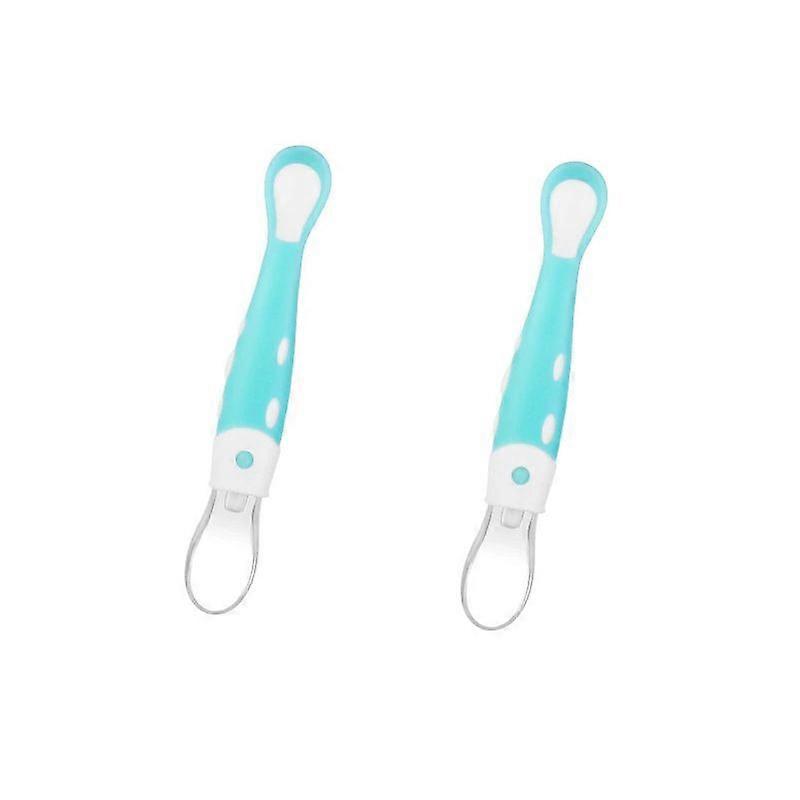 Children's training thermometer spoon  [Small + Large] Green Soft-Headed Baby Spoon