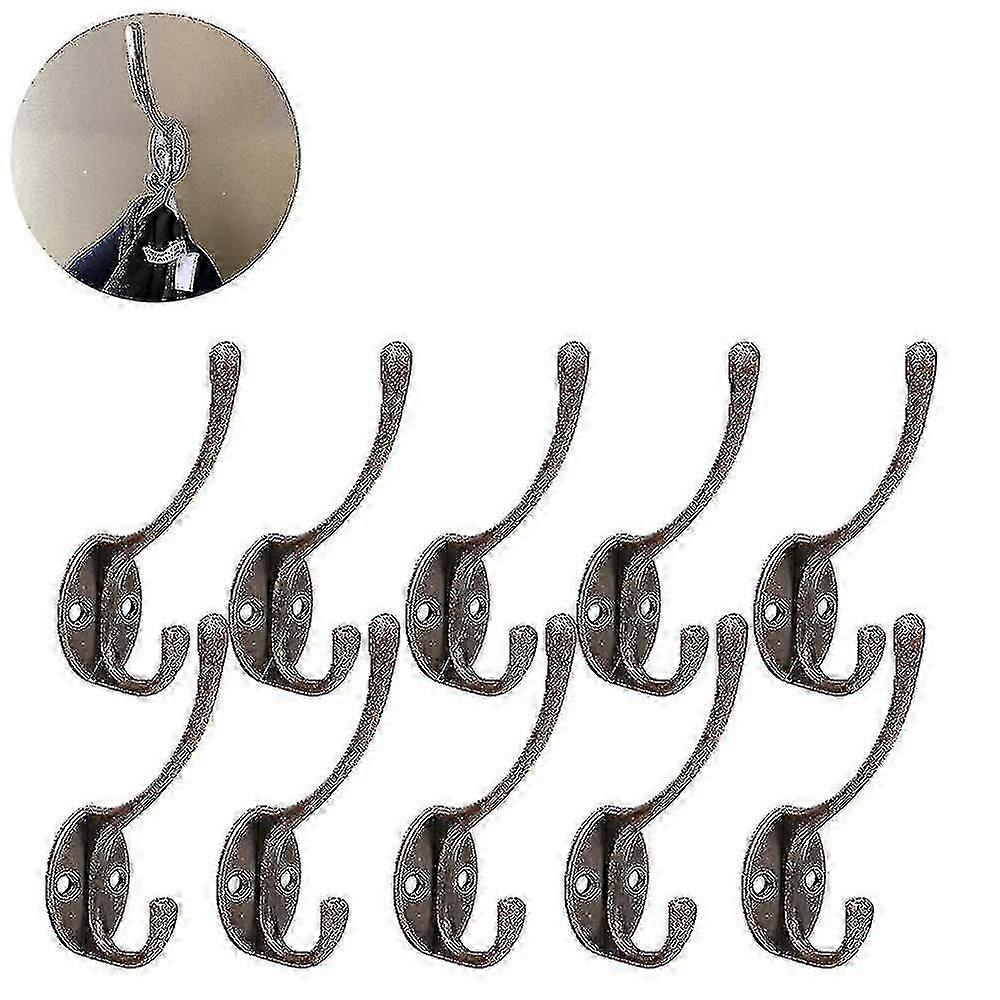 10 Pack Rustic Coat Hooks Wall Mounted Heavy Duty Dual Hooks