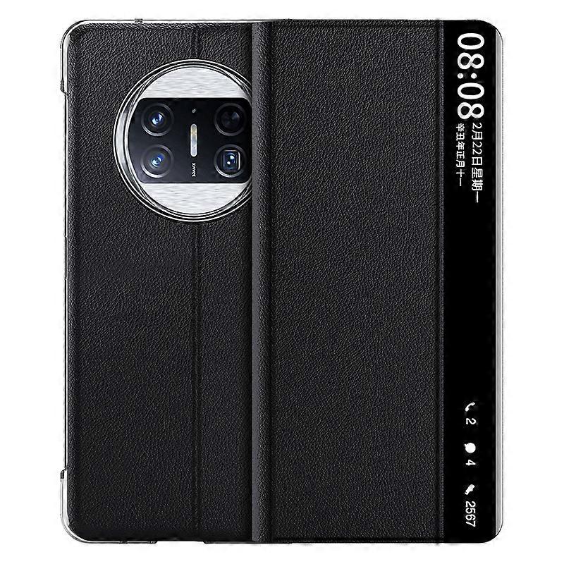 For Huawei Mate X3 Plain Magnetic Phone Case with Smart View Window & Holder